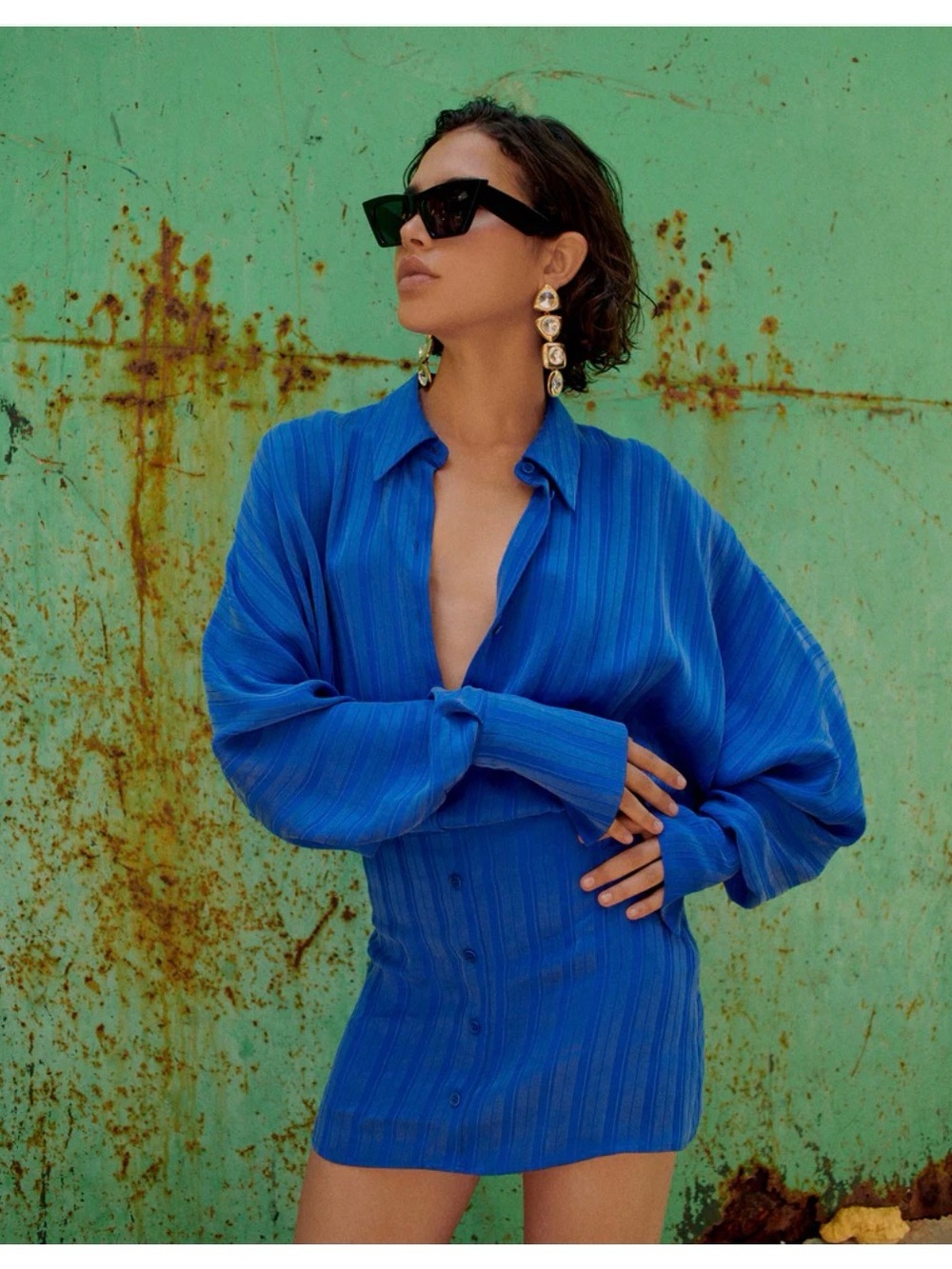 Rat & Boa And Blue Harlowe Long Sleeve Mini Short Shirt Dress Summer Cocktail XS